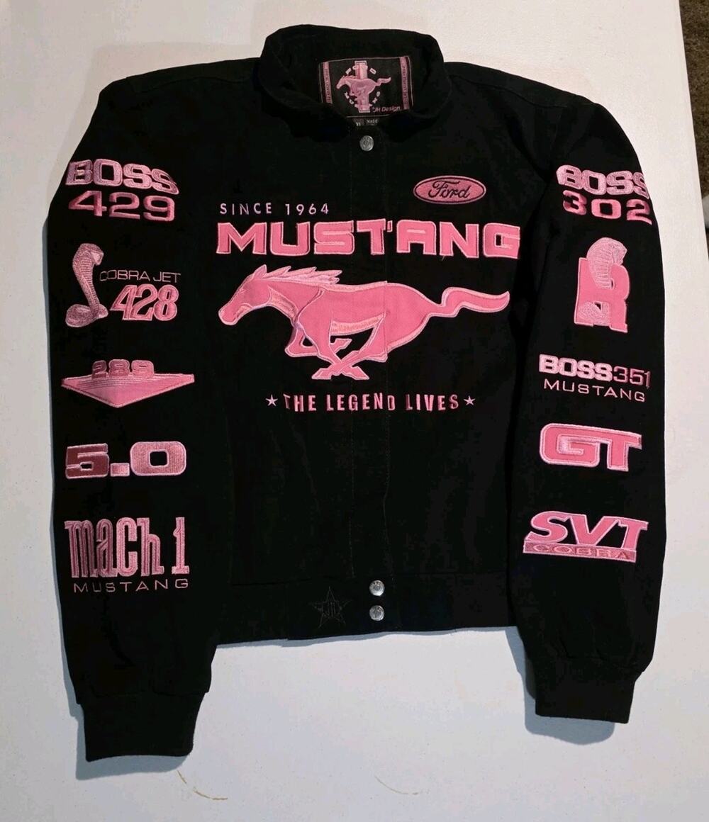 Ford Mustang Y2K Black/Pink Bomber Varsity Women's Jacket Size XL